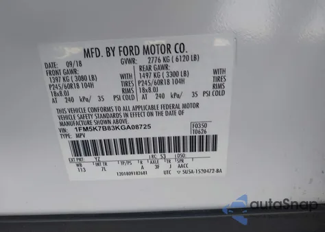 2019 Ford Explorer z USA, uszkodzony, nr VIN 1FM5K7B83KGA08725